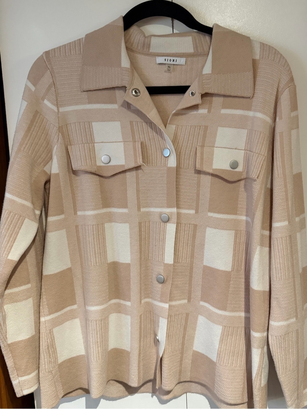 Sioni Women's Snap Front Textured Cardigan - Heather Oatmeal/Eggshell - Size XL